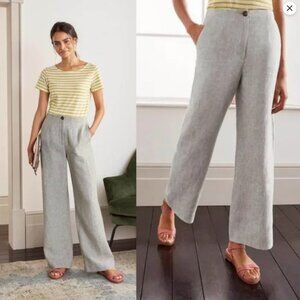 NWT Boden Eldon 100% Linen Wide Leg Trouser Pants US12L Squirrel Grey NEW